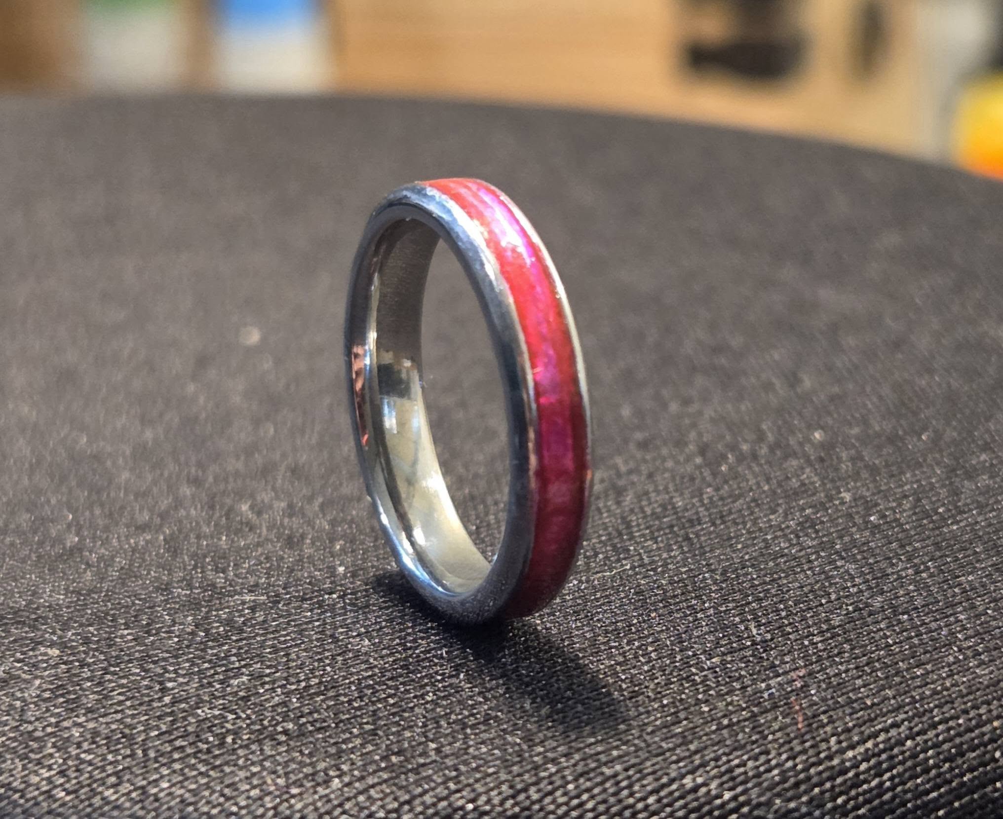 Crimson inlay handmade ring